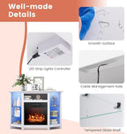 RELAX4LIFE Corner Fireplace TV Stand - Electric Fireplace Entertainment Center w/Heater Insert, LED Lights, APP Control & Adjustable Shelves, Media Console Cabinet for TVs up to 50’’ (White)