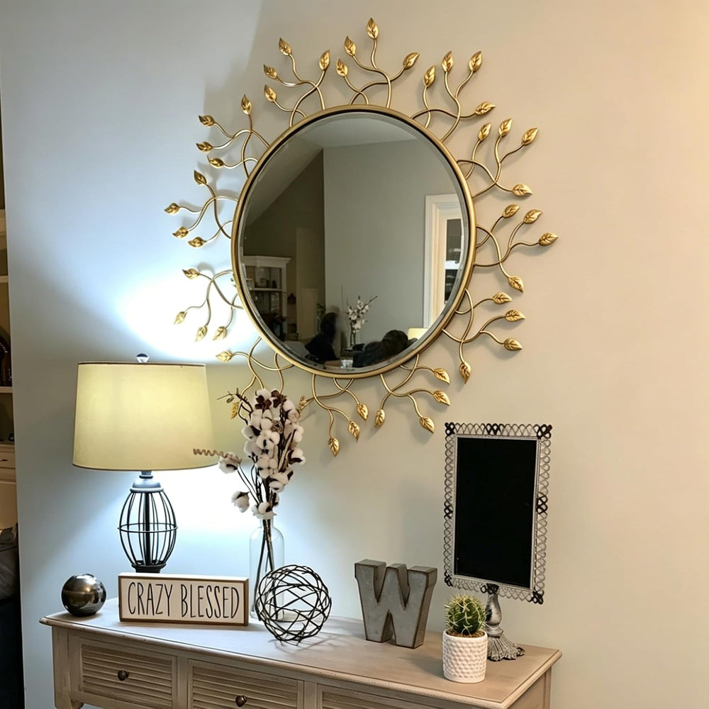 Chende 39" x 39" Gold Decorative Wall Mirror, Large Round Mirror wi...