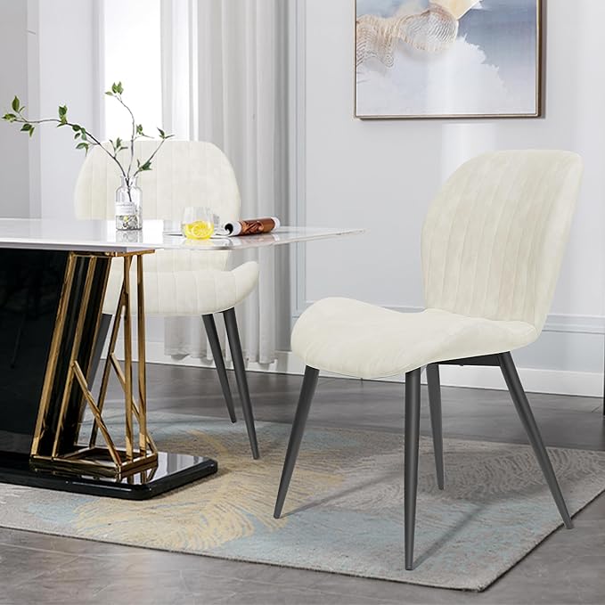 Dining Chairs Set of 4 Modern Velvet Dining Room Chairs Upholstered Dining Chairs with Thick Cushions Metal Legs Armless Back Chair for Kitchen and Living Room Cream