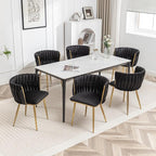 Velvet Dining Chairs Set of 6, Modern Upholstered Woven Dining Chairs with Gold Metal Legs, Modern Accent Chairs for Dining Room, Vanity, Kitchen, Living Room(Black)