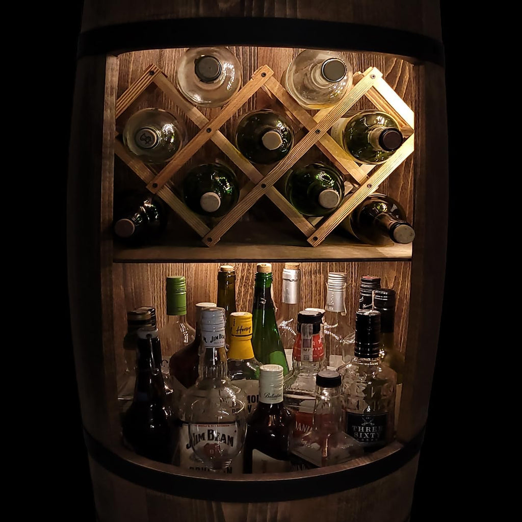 Fassbar L.E.D. with Wine Holder Wine Rack - Wooden Barrel Home Bar 80 cm Rustic Decorative Bar Cabinet Wine Stand - Barrel Beer Wine Bottle Stand - Bar Whisky Gift (Dark Brown)