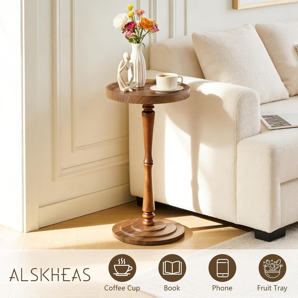 Small Round Side Table, Drink Tables for Small Spaces | Pedestal Side Table w...