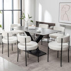 White Boucle Dining Chairs Set of 2, Upholstered Dining Room Chairs with Black Metal Legs, Round Modern Dining Chair for Dining Room, Kitchen