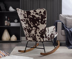 Shunzhi Modern Nursery Rocking Chair with Armrest, Upholstered Lazy Chair Tufted Side Chair Padded Reading Chair Comfy Club Chair Accent Chair for Living Room Bedroom Office Small Spaces, Cow