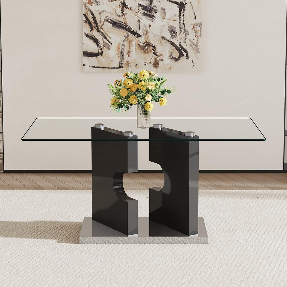 63" Glass Dining Table Set for 4, Modern Kitchen Dining Room Table with ...