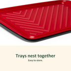 BBQ Tray for Raw Meat Prep and Cooked Food, Grill Prep and Serve Trays, Melamine Serving Trays and Platters for Food, Unbreakable Party Tray, Set of 2, Black and Red