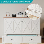 BALUS Full Size Murphy Bed, Murphy Cabinet Bed with USB Charging Station & Storage Drawers, Full Murphy Cabinet Beds for Living Rooom, Apartment, Home Office, Bedroom, No Mattress-White