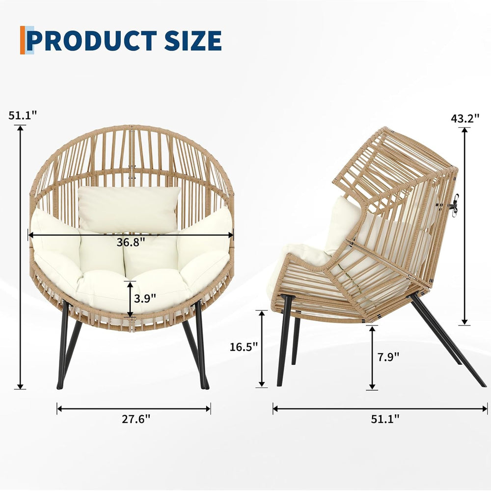 Outdoor Wicker Egg Chair, Oversized Ergonomic Rattan Lounge Rocker with Extra...