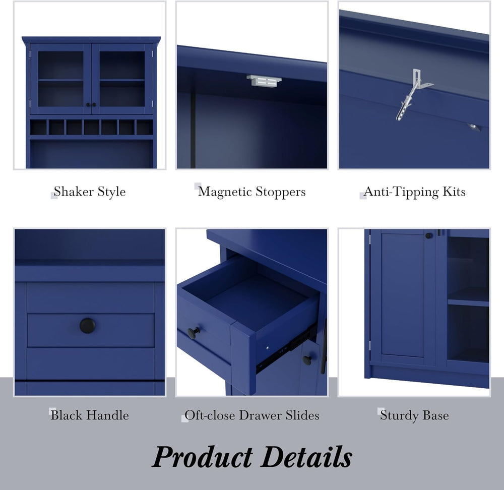 74.8 Inch Tall Farmhouse Freestanding Buffet with Hutch, Tall Kitchen Pantry ...