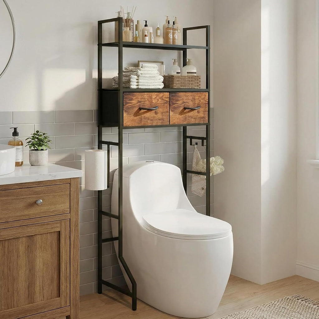 Over The Toilet Organizer,Bathroom Shelves Behind Toilet Organizer, Space-Saving Over Toilet Shelf for Bathroom Organizers and Storage
