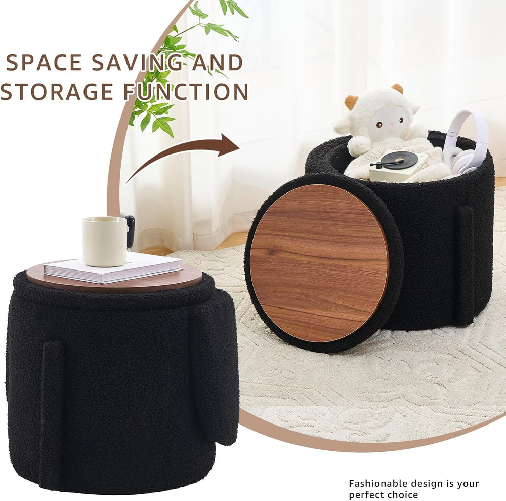Storage Ottoman Modern Vanity Stool with Foldable Backrest | Teddy Velvet Foo...