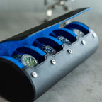 DailyWatch | Personalized Watch Roll Travel Case For 4 Watches - Handmade Genuine Leather Travel Case With Custom Engraving of Name or Initials - Black Blue