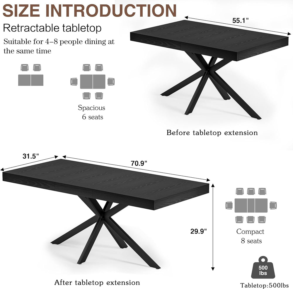 Extendable Dining Room Table for 4 6 8,55"-70" Kitchen Table Leaf,B...