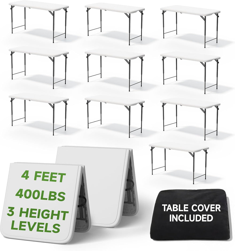 4 Foot Folding Table with Black Table Cloth- 3-Position Adjustable Height, He...