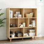 IOTXY Open Cube Low Bookcase - 3-Tier Freestanding Storage Display Cabinet Organizer with Legs for Home Office, 7-Cubes Open Shelf Short Bookshelf, Oak