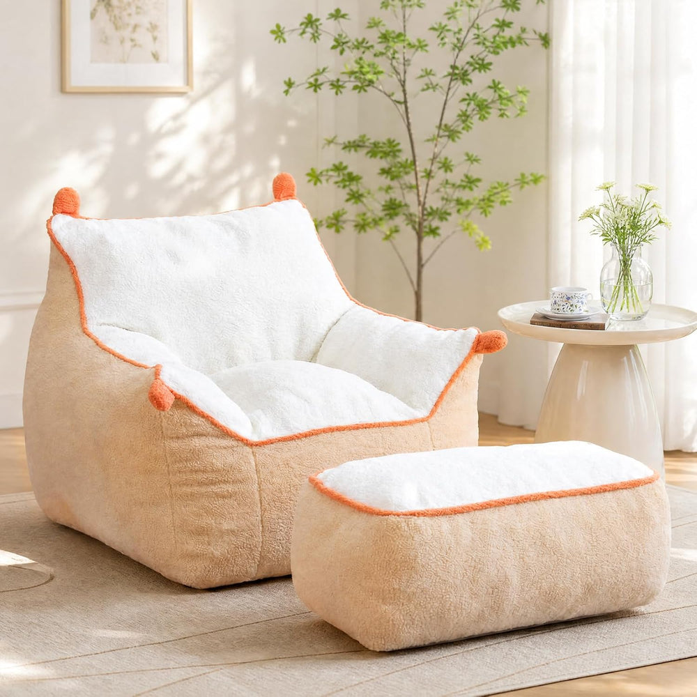 Bean Bag Chair with Armrests & Ottoman, Cozy Chaise Lounge for Teens | So...