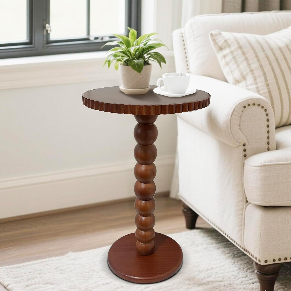 Slot Edge Round Side Table - Small Space Accent Table w/Solid Wood Leg - 12&q...