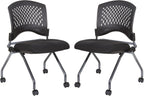 Office Star Deluxe Ventilated Plastic Wrap Around Back Folding Nesting Chair 2 Pack, Coal FreeFlex Fabric