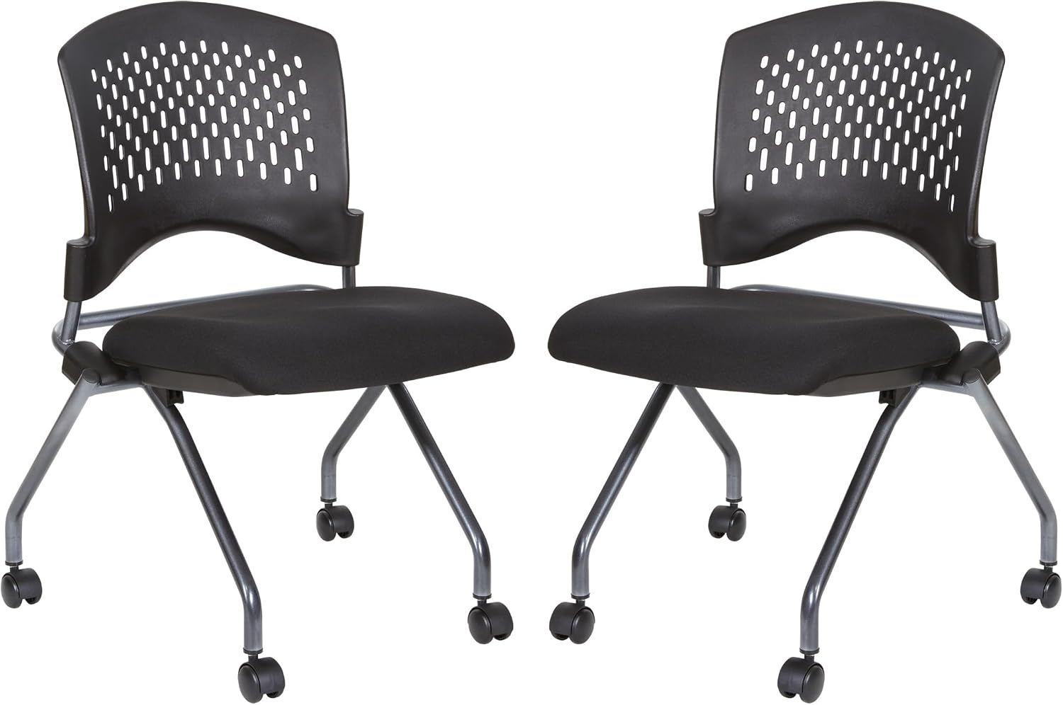 Office Star Deluxe Ventilated Plastic Wrap Around Back Folding Nesting Chair 2 Pack, Coal FreeFlex Fabric