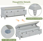Merax Classic Storage Bench with Cushioned Seat and Three Drawers for Entryway & Living Room & Bedroom, Light Gray