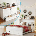 Mjkone Full Murphy Bed Cabinet with Tri-Folding Mattress, Distressed Wooden 57" W Cabinets Wall Chest Beds with Built-in Charging Station & Storage Drawer for Office Guest Bedroom Living Room, White