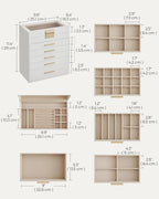 SONGMICS Jewelry Box Organizer with Glass Lid, 6-Layer Jewelry Storage, with 5 Drawers, Modern Style, Christmas Gift, 6.4 x 9.9 x 11.4 Inches, Cloud White and Gold Color UJBC171W01