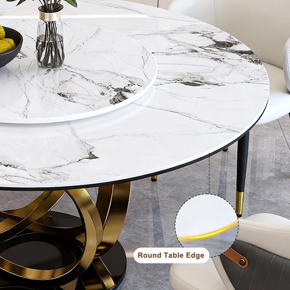 Montary 53” Modern Round Dining Table for 4-8 Seat, Artificial Marble Dining ...