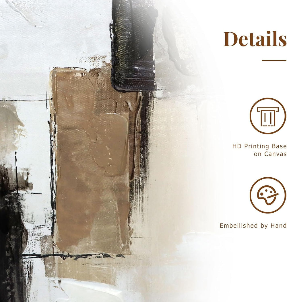 SAFERRYHOME Neutral Abstract Beige,Gray and Black Wall Art Set of 2,24"x...
