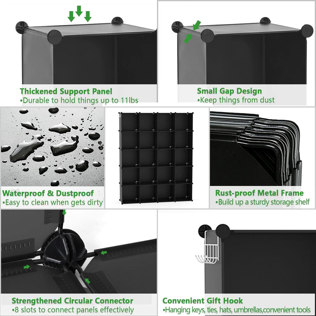 C&AHOME Cube Storage Organizer, 20-Cube Shelves Units, Closet Cabinet, DIY Plastic Modular Book Shelf, Ideal for Bedroom, Living Room, Office, 48.4" L x 12.4" W x 60.6" H Black UPCS20H