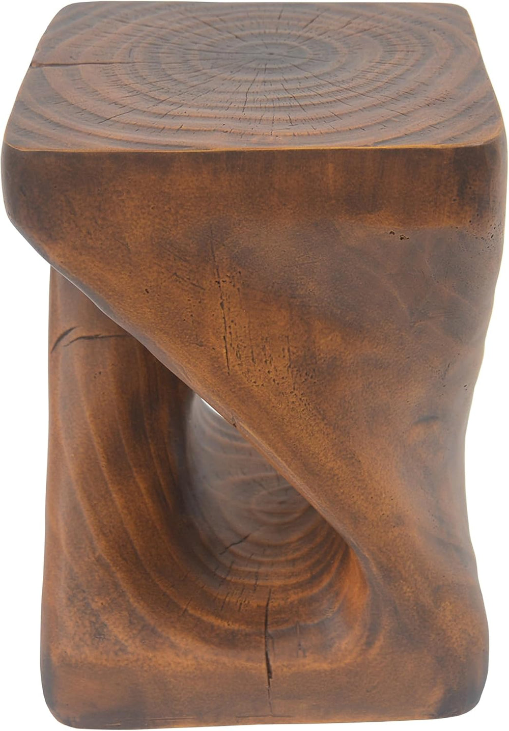 Twist Shape Side Table, Wood-Like Texture, Antique Brown Color