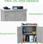 Outdoor Potting Bench with Storage Cabinet and Metal Top, Wood Workstation for Outdoor Patio, Garden (Dark Grey, 31x17x36‘’)