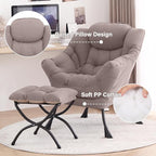 Tiita Lazy Chair with Ottoman, Modern Large Accent Lounge Armchair, Comfy Leisure Sofa Reading Chair with Footrest for Bedroom, Living Room, Dorm Rooms, Garden and Courtyard, Khaki