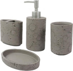 Hymmah Meteorites Bathroom Accessories Set,Farmhouse Bathroom Decor,4 Pcs Resin Gift Set Apartment Necessities, Contain Cotton Swab Jar,Soap Dispenser,Tumbler，Soap Dish/Tray