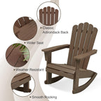 Adirondack Rocking Chair Set of 2, Brown | Eco-Friendly Wood-Style Outdoor Patio Rocker - Heavy Duty 350 lbs Capacity, All-Weather Recycled Plastic, Easy Assembly