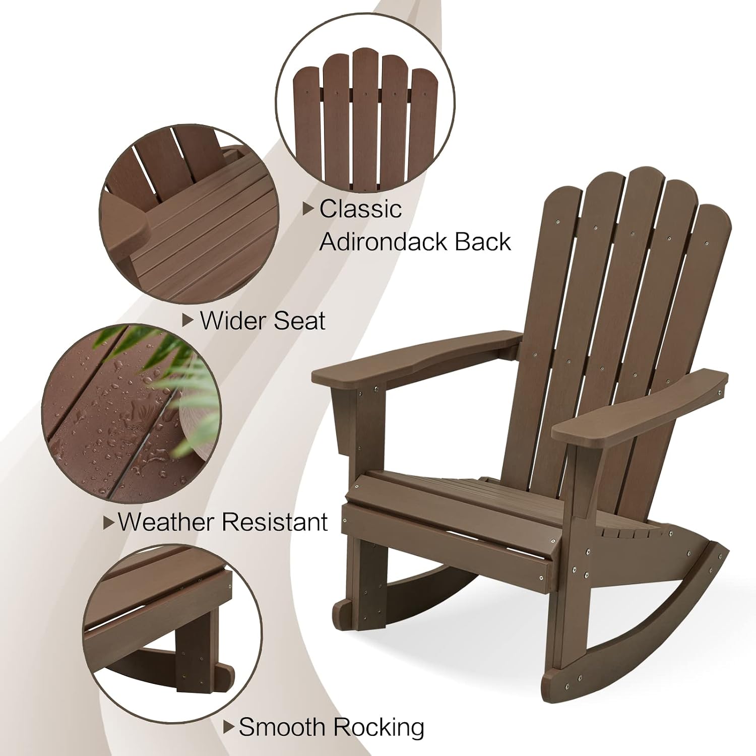 Adirondack Rocking Chair Set of 2, Brown | Eco-Friendly Wood-Style Outdoor Patio Rocker - Heavy Duty 350 lbs Capacity, All-Weather Recycled Plastic, Easy Assembly