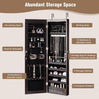 HAPPYGRILL Over the Door Jewelry Organizer, Hanging Jewelry Storage Cabinet w/Full-Length, Inner Makeup Mirror, Earring Shelves, Ring Slots, 25 Necklace Hooks, Wall Mounted Jewelry Armoire for Women