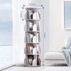 Rotating Bookshelf Tower, 360 Display Spinning Bookshelf, PVC Narrow Book Shelf Organizer, Corner Floor Standing Bookcase for Bedroom, Living Room, Study Room, Small Space (5 Tier)