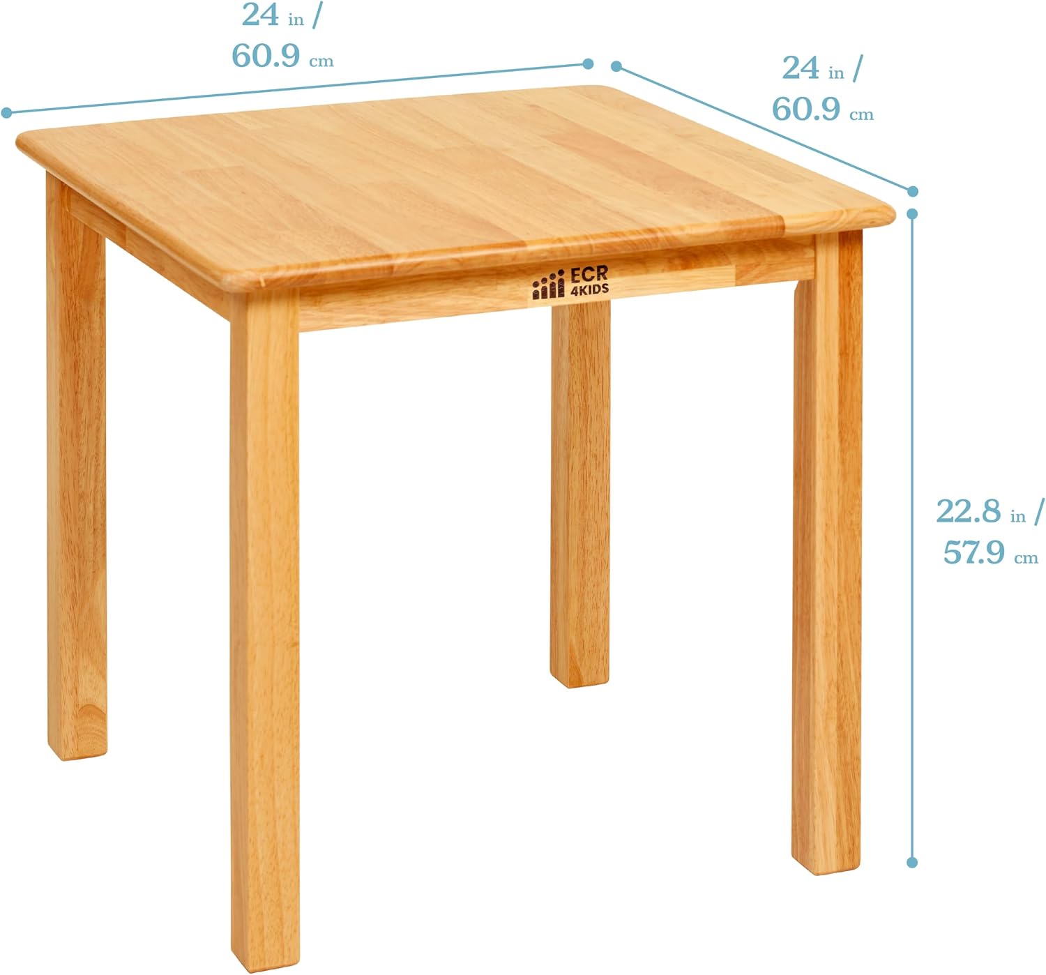 ECR4Kids 24in Square Hardwood Table with 22in Legs, Kids Furniture, Honey