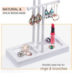Love-KANKEI Jewelry Tree Stand White Metal and Wood Base Large Storage Jewelry Organizer for Necklaces Bracelets Earrings Holder Organizer Jewelry Display Gift White and White