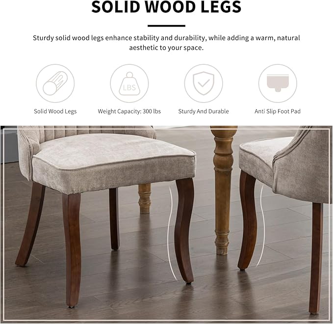 Modern Dining Chairs Set of 4, Mid Century Kitchen & Dining Room Chairs, Velvet Upholstered Kitchen Chairs with Wood Legs, Sillas de Comedor, Easy Assembly, Beige, 4 Pieces
