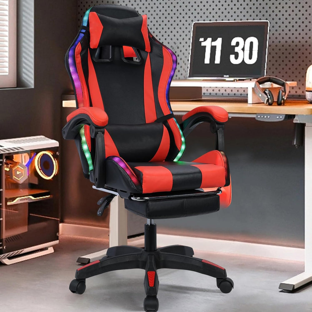 Gaming Chair, Video Game Chair with LED Light, Ergonomic Massage Computer Cha...
