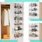 HapiRm Over Door Organizer Storage - Separable Door Organizer Hanging with 6 Metal Large Capacity Baskets for Bathroom Bedroom Kitchen Pantry Closet (Brown)