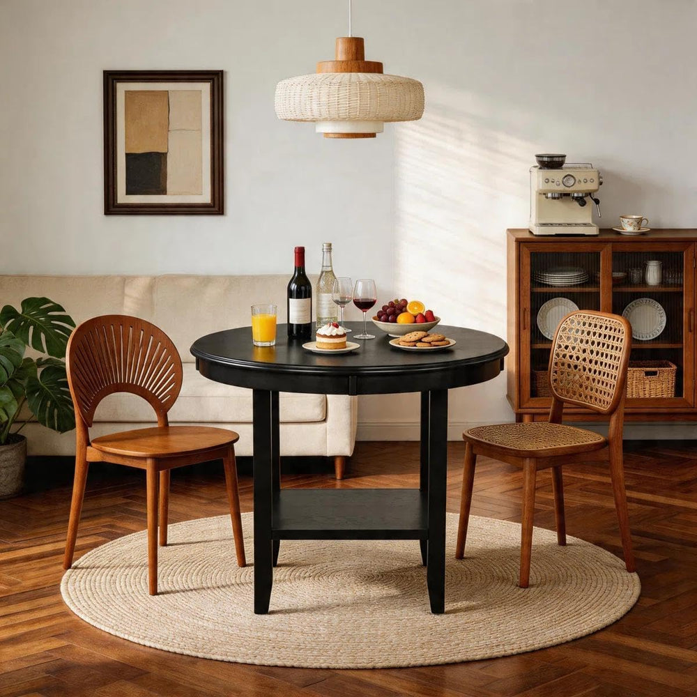 SogesHome Solid Wood Round End Table with Storage Shelf, Heavy Duty Small Kit...