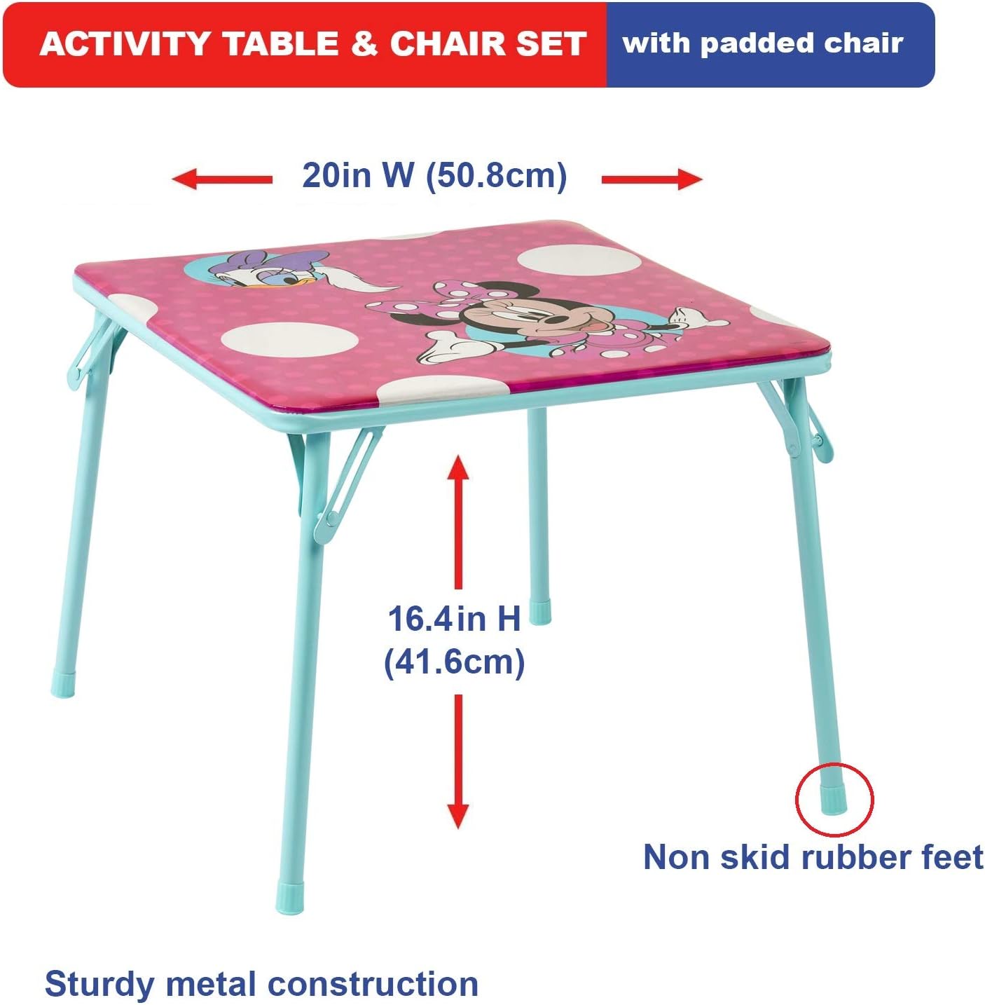 Jakks Pacific Minnie Jr Activity Table Set with One Chairs ,Teal and Red