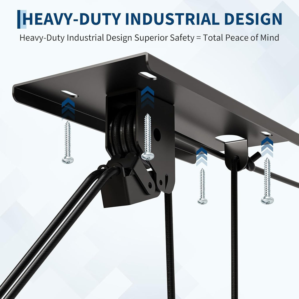 Garvee Heavy‑Duty Cargo Box Garage Pulley System, Ceiling Hoist Kit for 8–10 ft Ceilings, 150 Lbs Capacity with Dual Fixed‑Point Design, Adjustable Lifting Straps, Ideal Ceiling Mounted Storage Racks