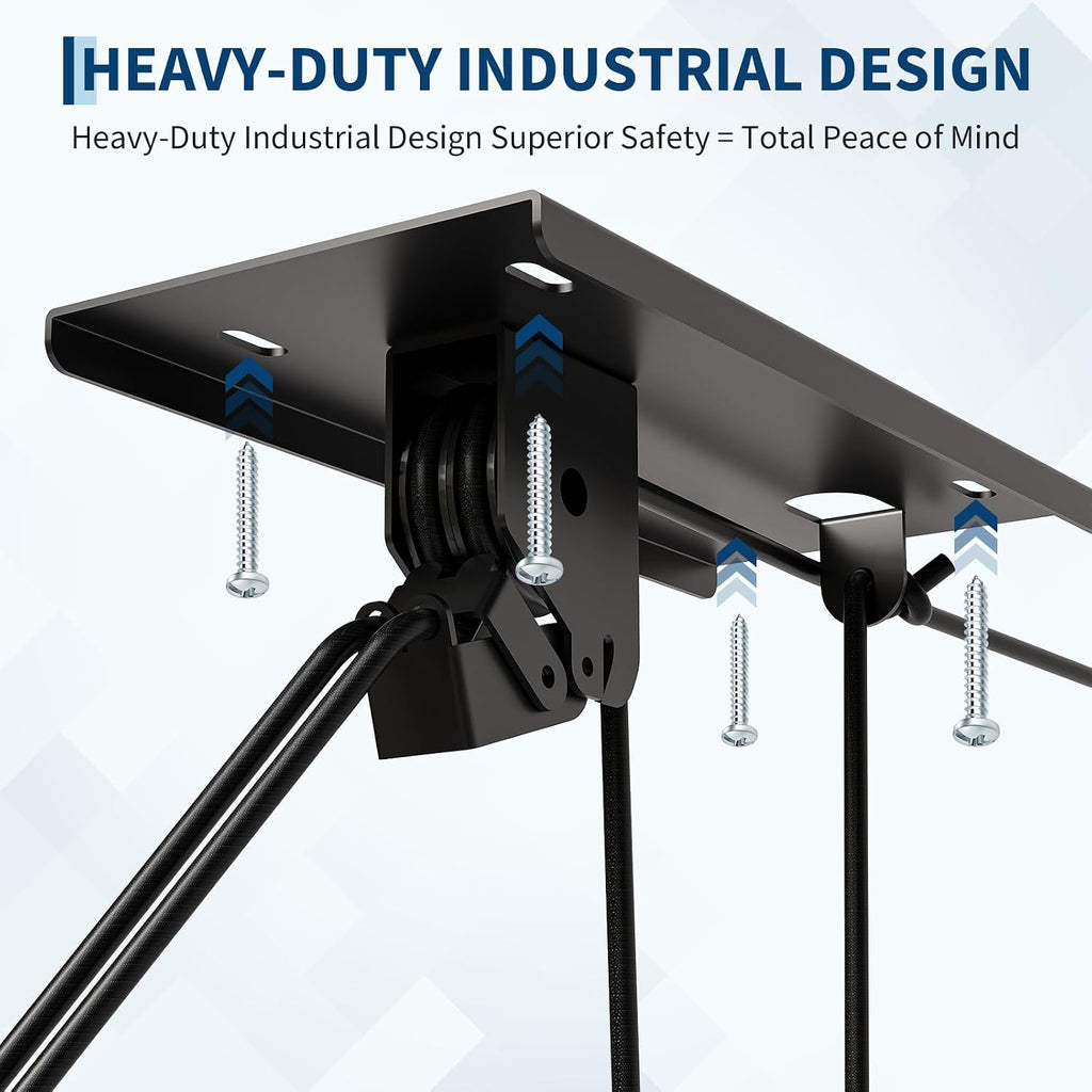 Cargo Box Garage Pulley System, Heavy Duty Ceiling Hoist for Rooftop Cargo Boxes, 150 Lb Capacity, Fits 10–14 ft Garage Ceilings, Includes Adjustable Straps & 20 m Ropes, Space‑Saving Ceiling Mounted
