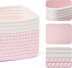 Small Storage Baskets for Organizing | Closet Organizer Bins | Shelf Toy Basket | Woven Rope Baskets | Cube Decorative Box | Shallow Basket | 11.5x7.5x4.7” | 4 Packs White Pink
