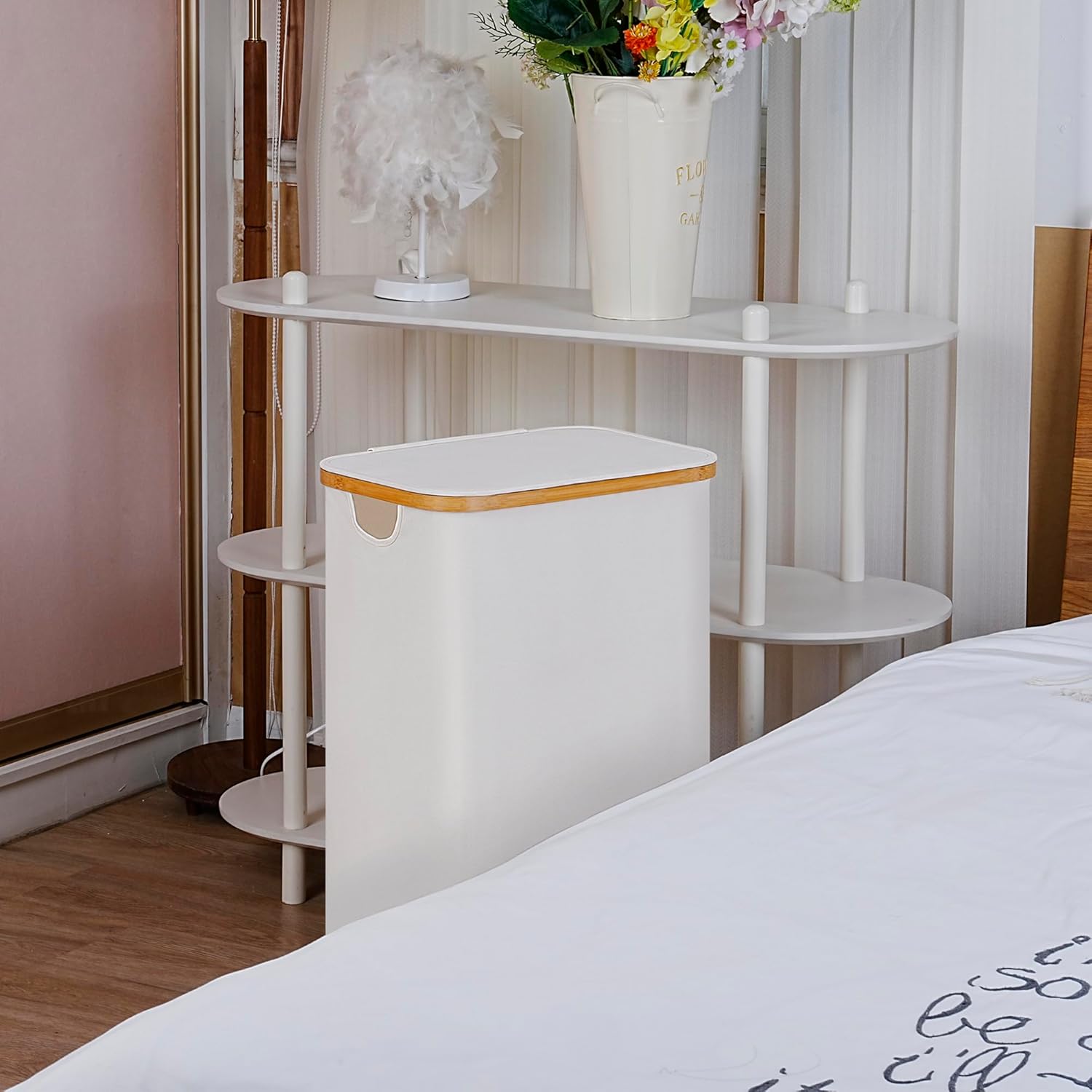 100L Laundry Hamper with Lid, Lagre Basket with Bamboo Handles,Foldable Clothes Hamper Tall Dirty Laundry Basket for Clothes Toys Towels Organizing,Beige
