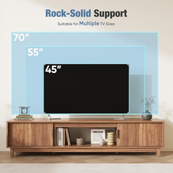 DUMOS TV Stand, Entertainment Center Media Console Table with Storage Cabinet, Mid Century Modern Wood Television Furniture with Cable Management Hole for Living Room, Office and Bedroom, 70" Wide