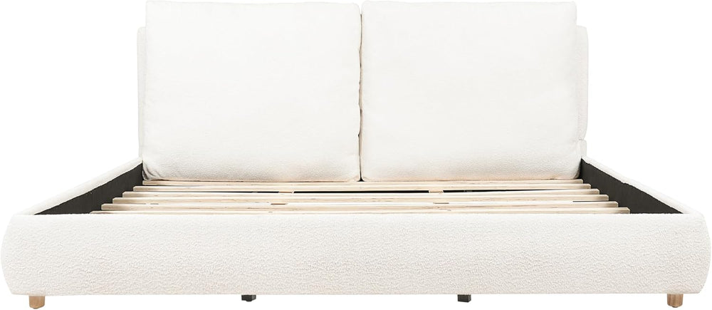 Merax King Boucle Platform Bed with 2 Removable Headboard Pillows, White